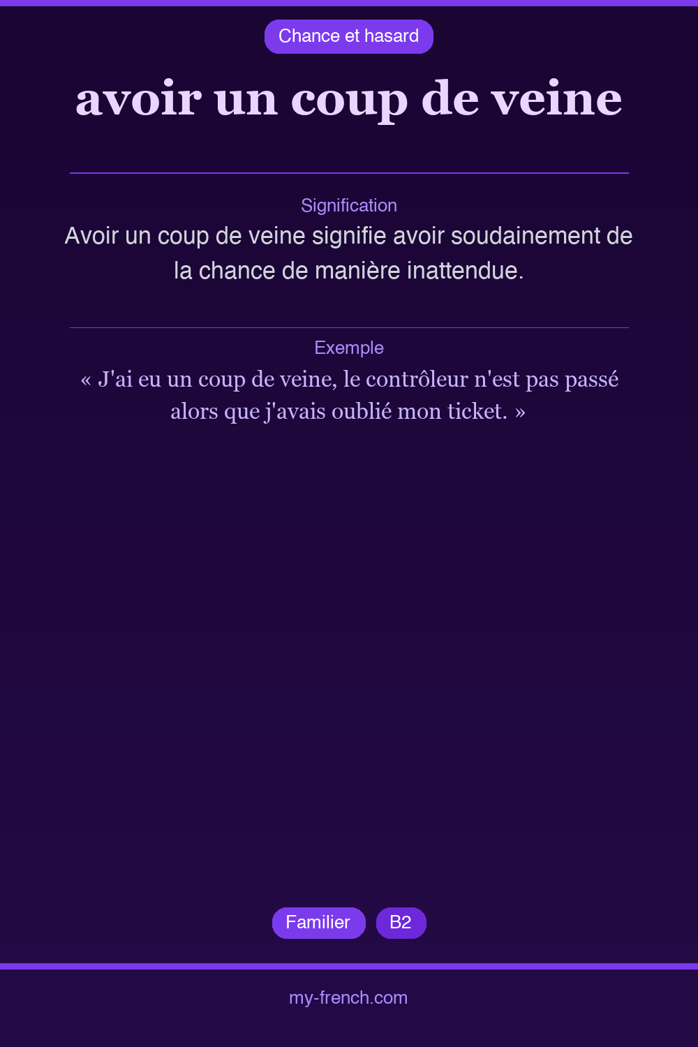 Expression idiomatique : avoir un coup de veine