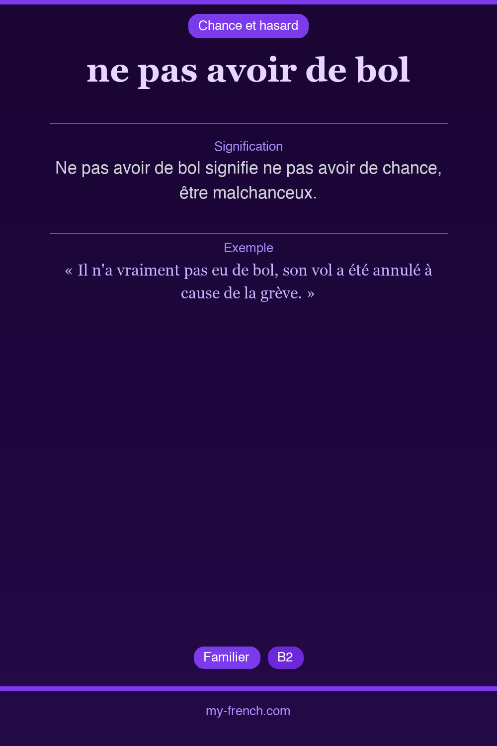 Expression idiomatique : ne pas avoir de bol