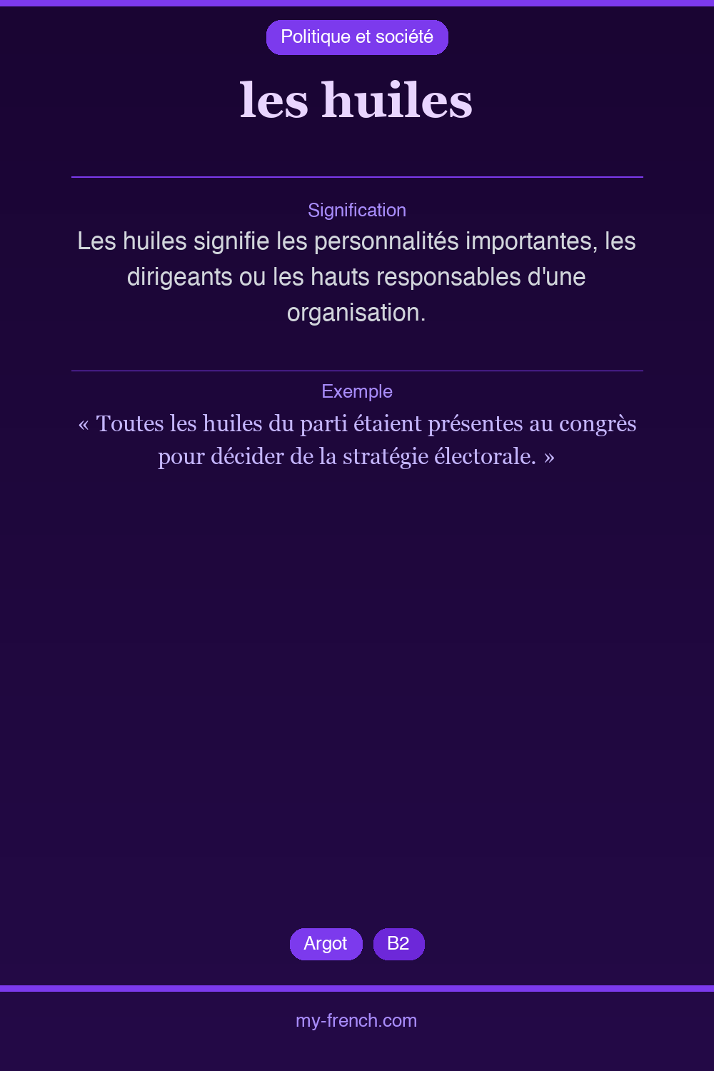 Expression idiomatique : les huiles