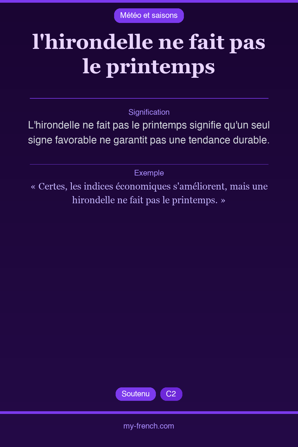Expression idiomatique : l'hirondelle ne fait pas le printemps