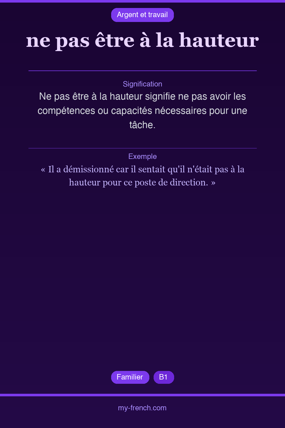 Expression idiomatique : ne pas être à la hauteur