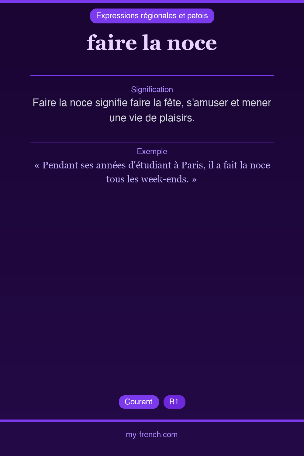 Expression idiomatique : faire la noce