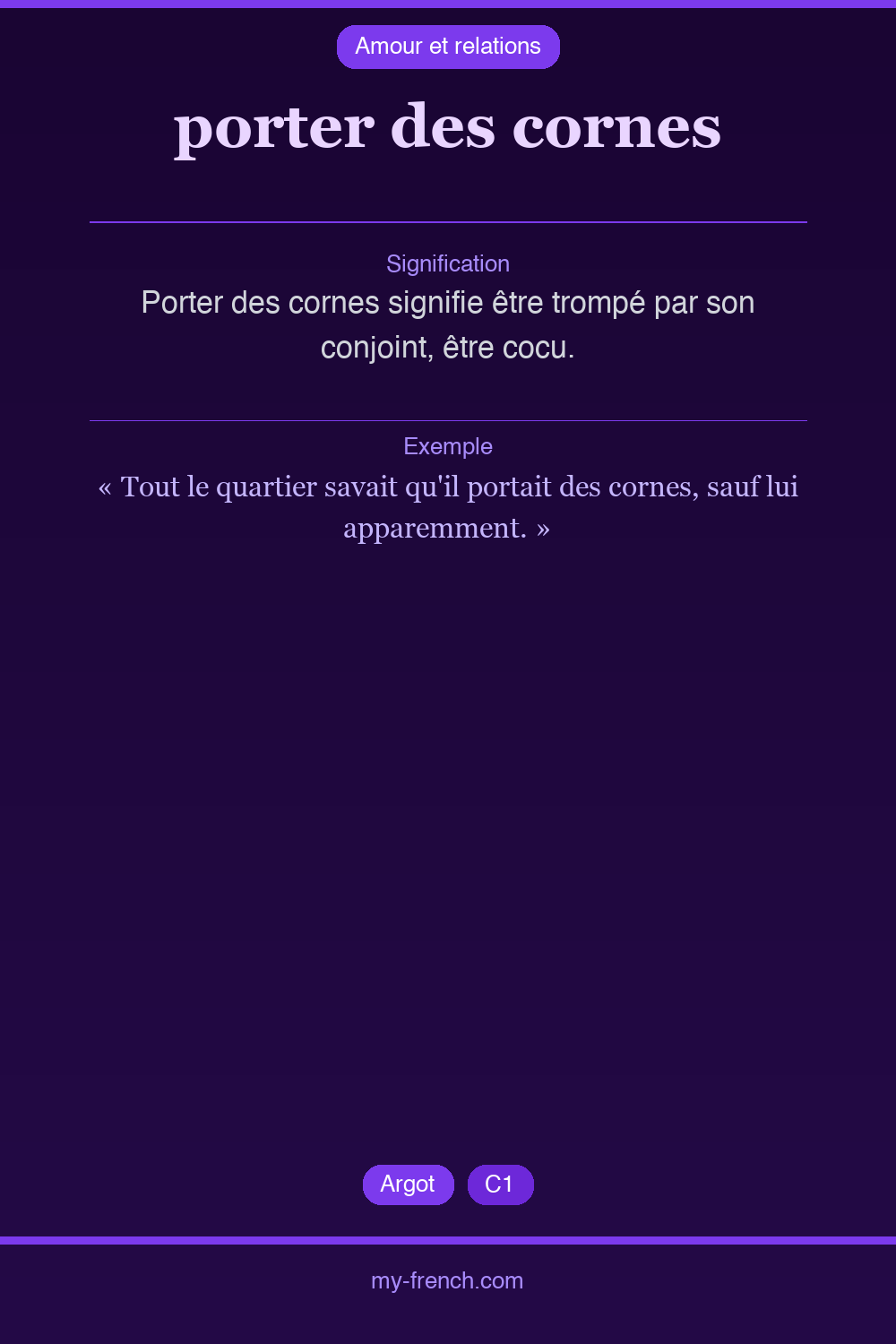 Expression idiomatique : porter des cornes