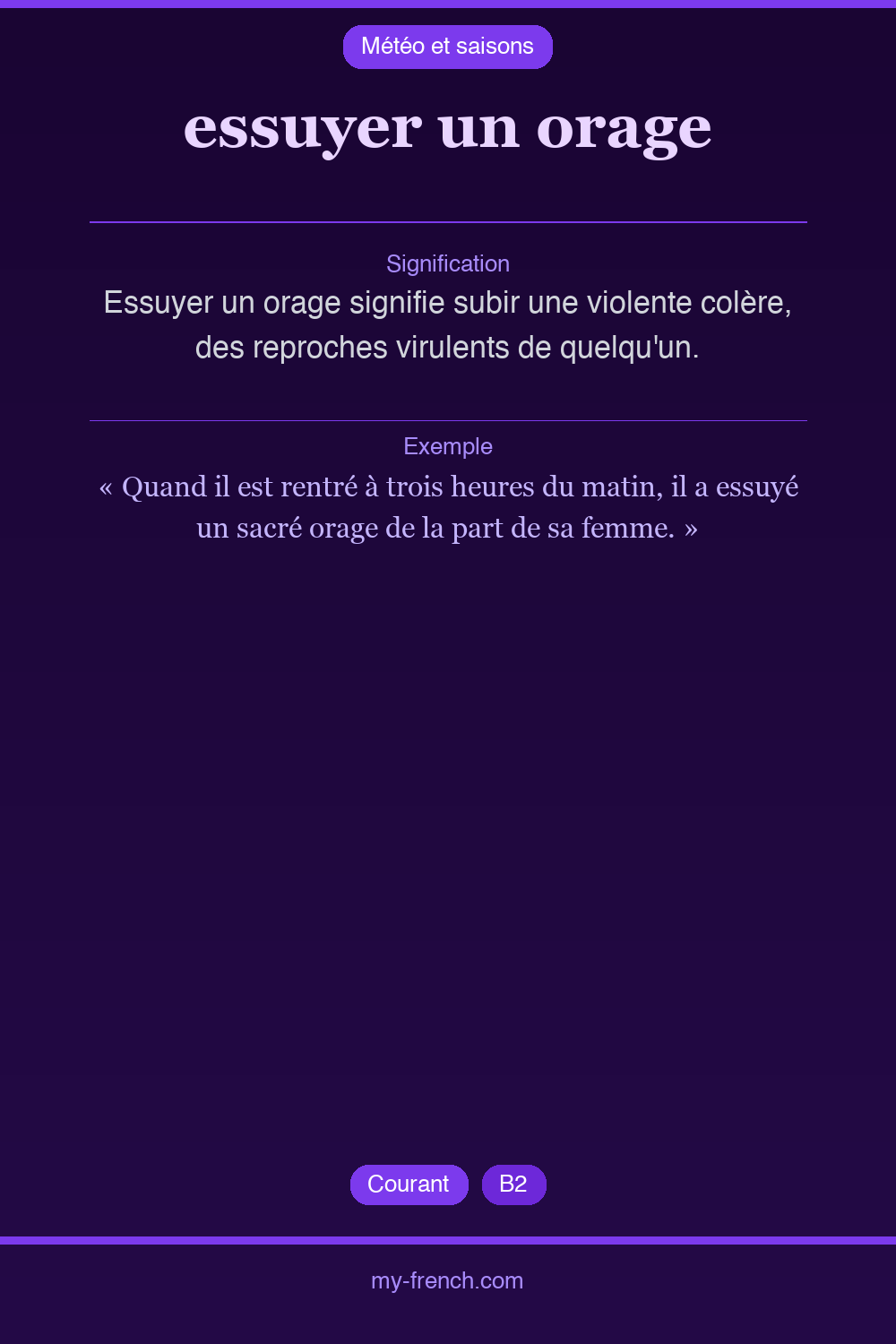 Expression idiomatique : essuyer un orage