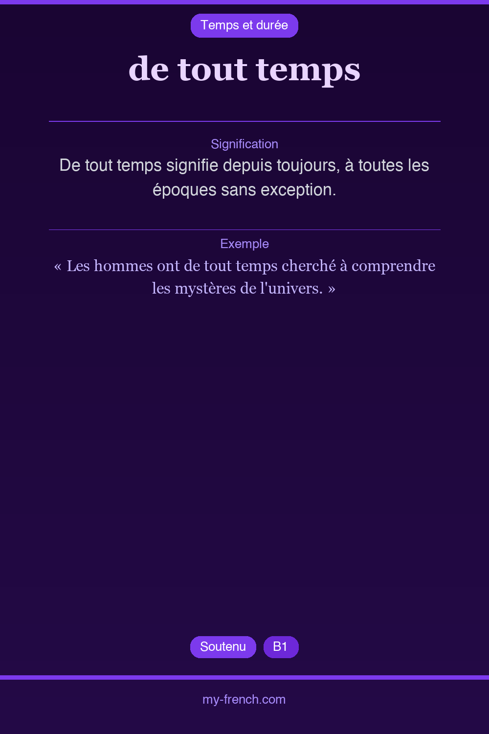 Expression idiomatique : de tout temps