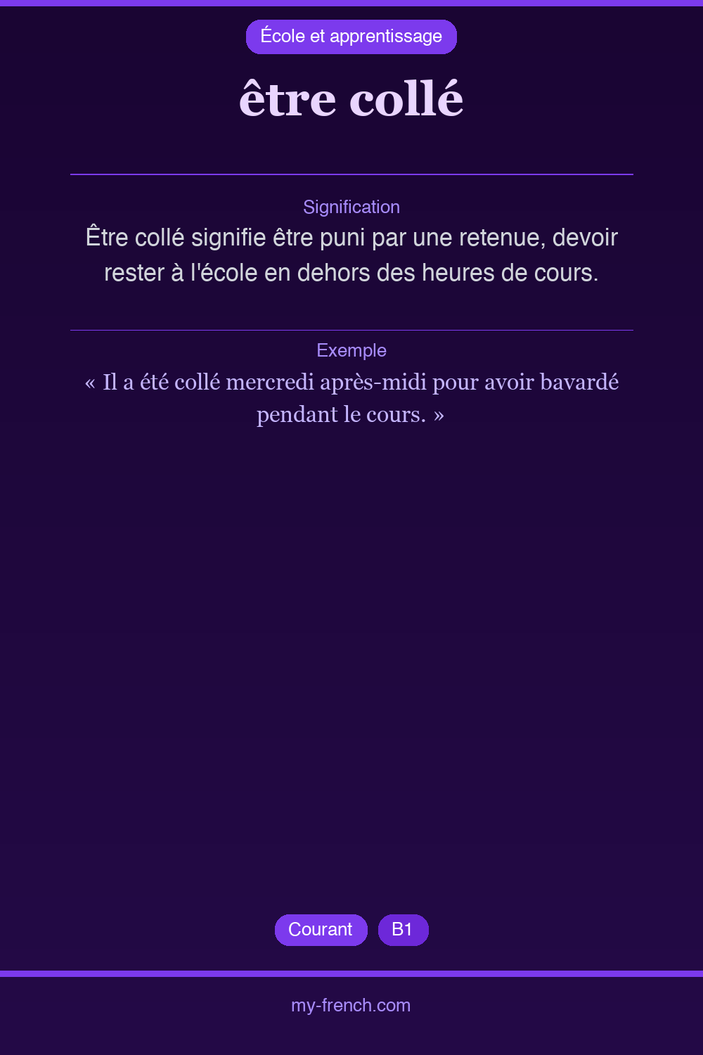 Expression idiomatique : être collé