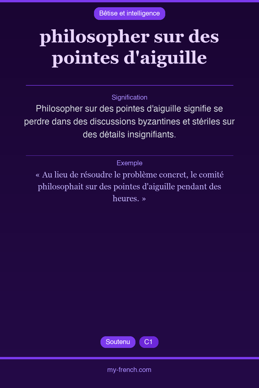 Expression idiomatique : philosopher sur des pointes d'aiguille