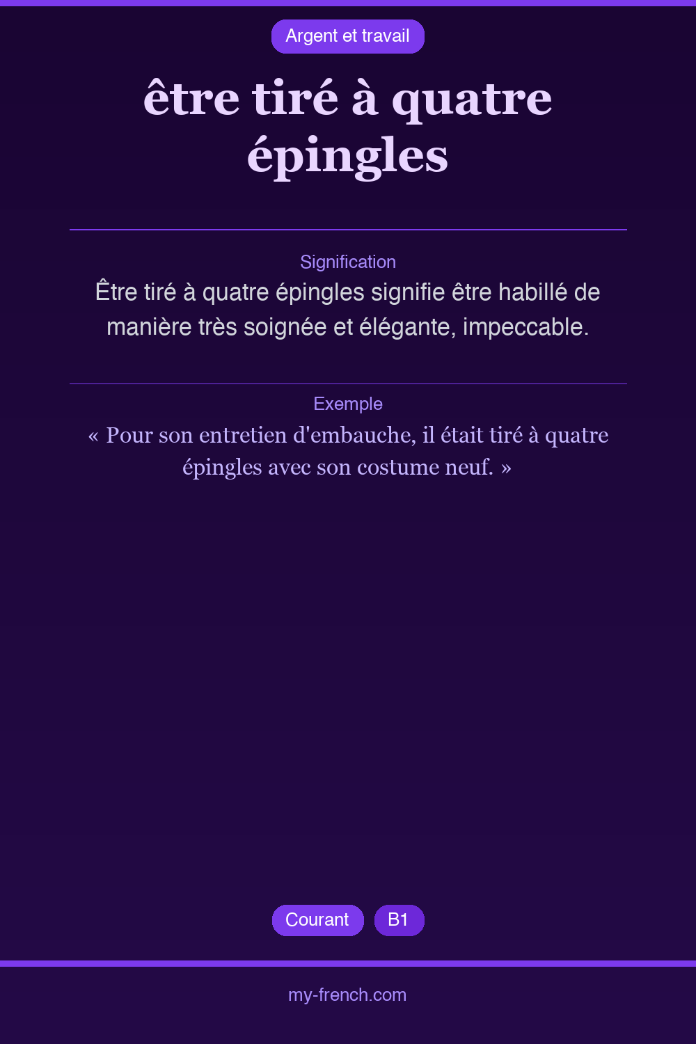 Expression idiomatique : être tiré à quatre épingles