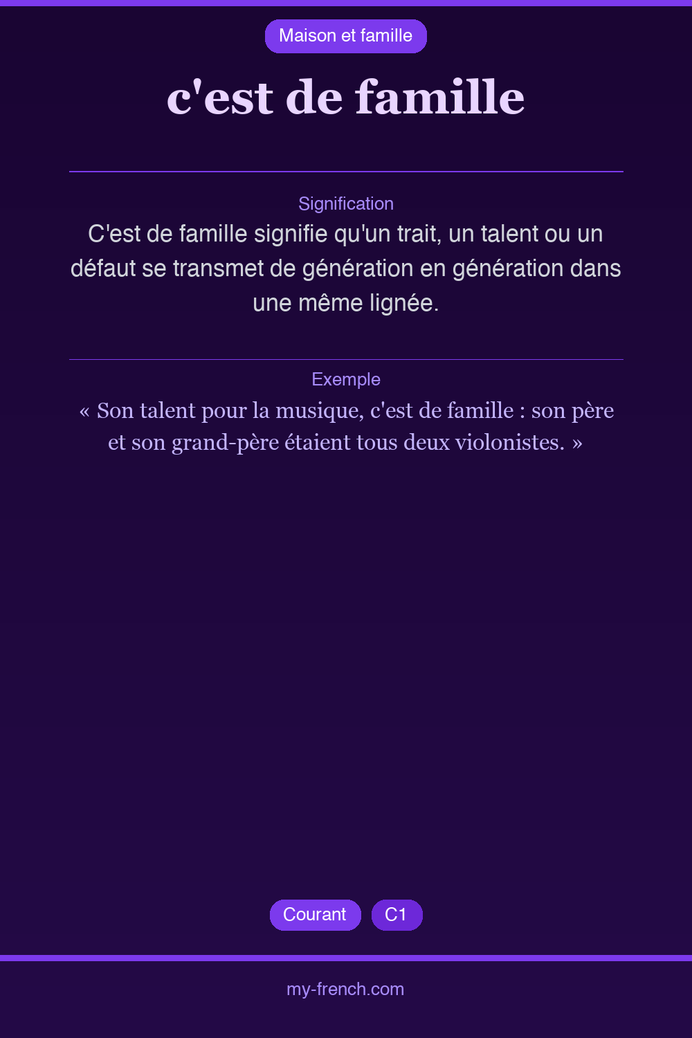 Expression idiomatique : c'est de famille