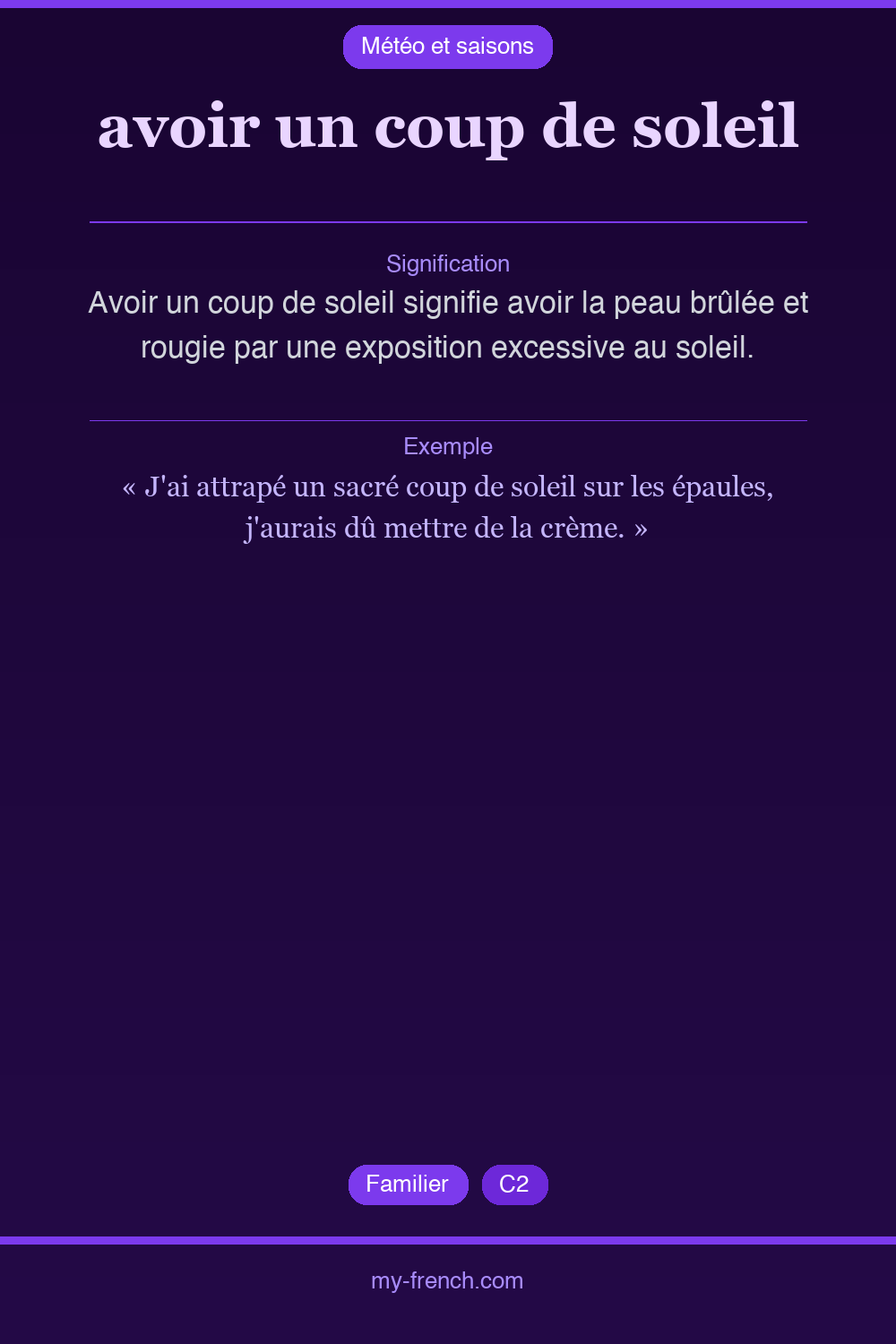 Expression idiomatique : avoir un coup de soleil