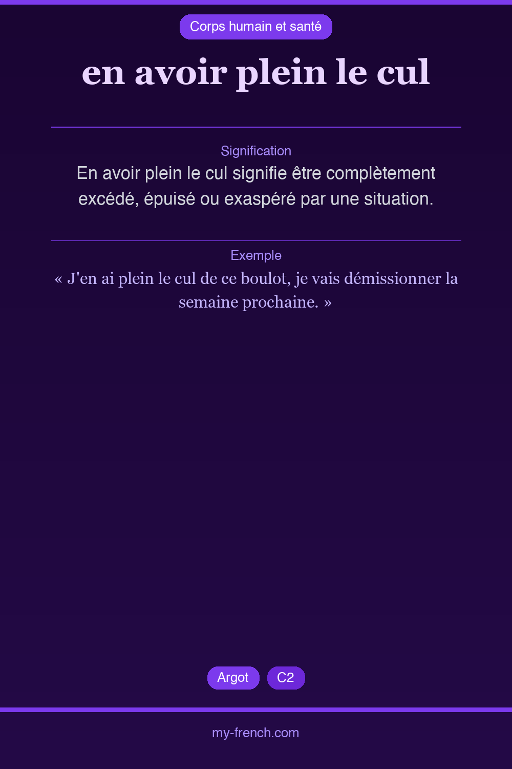Expression idiomatique : en avoir plein le cul