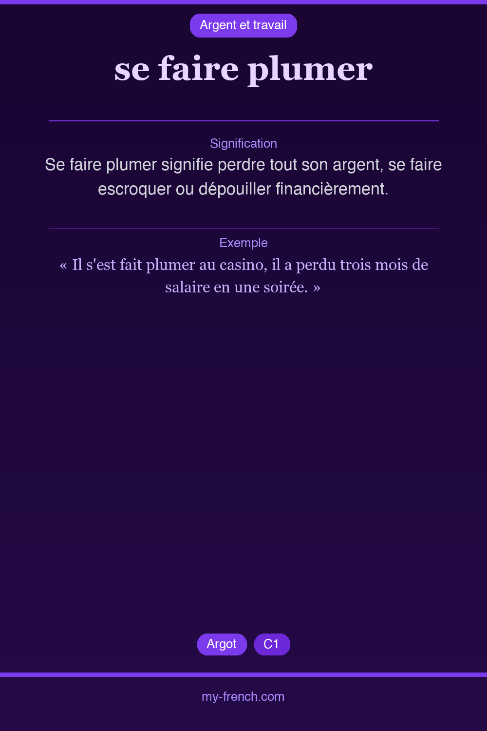 Expression idiomatique : se faire plumer