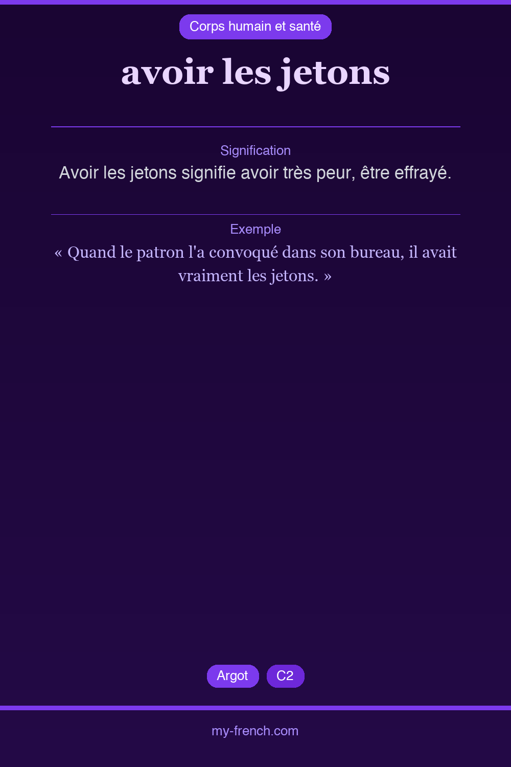 Expression idiomatique : avoir les jetons