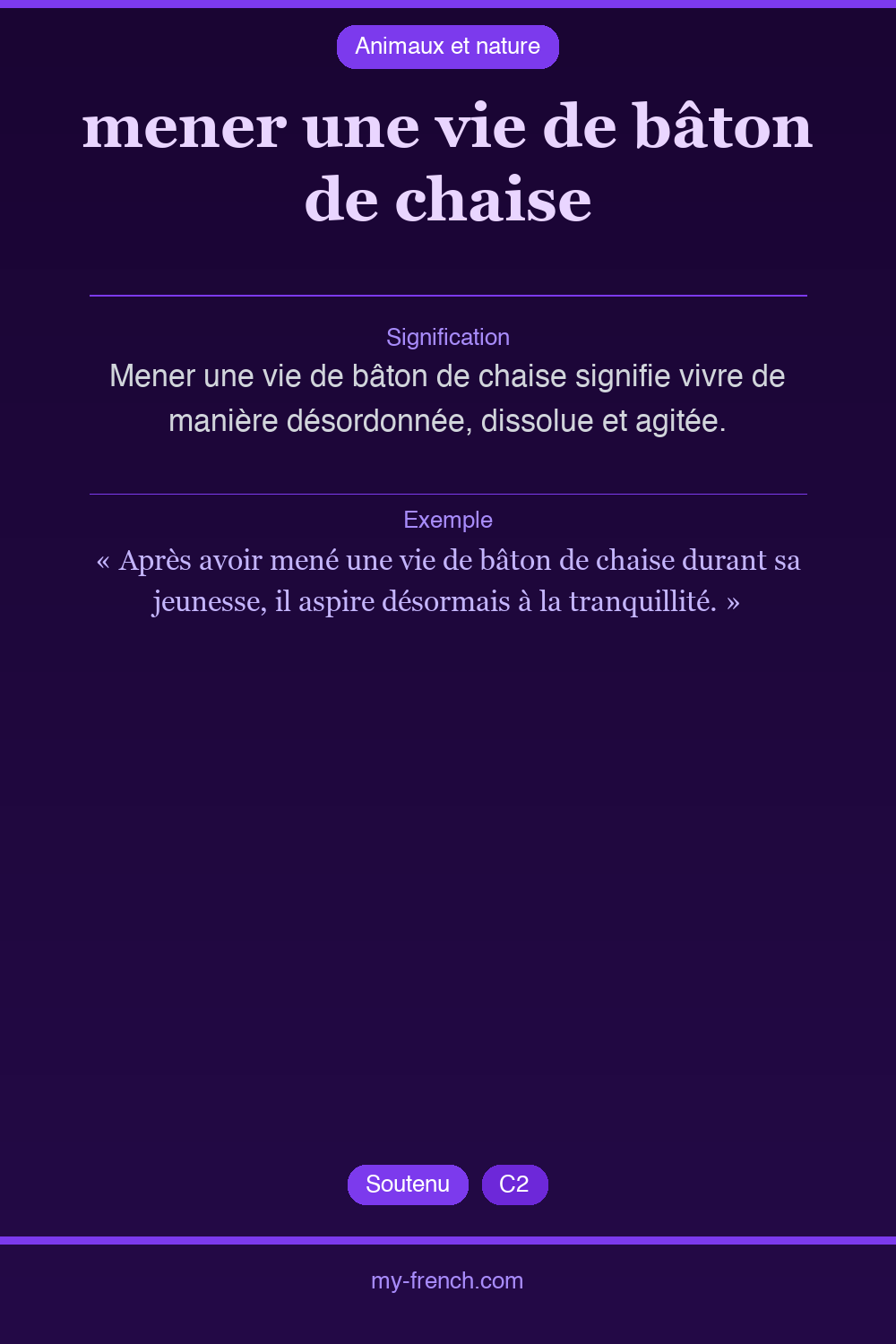 Expression idiomatique : mener une vie de bâton de chaise
