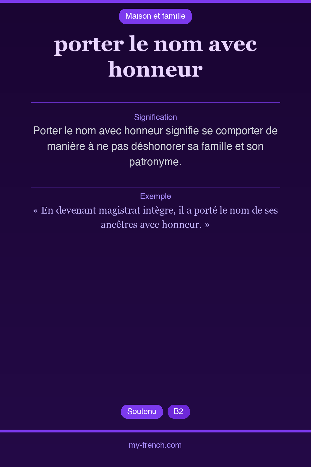 Expression idiomatique : porter le nom avec honneur