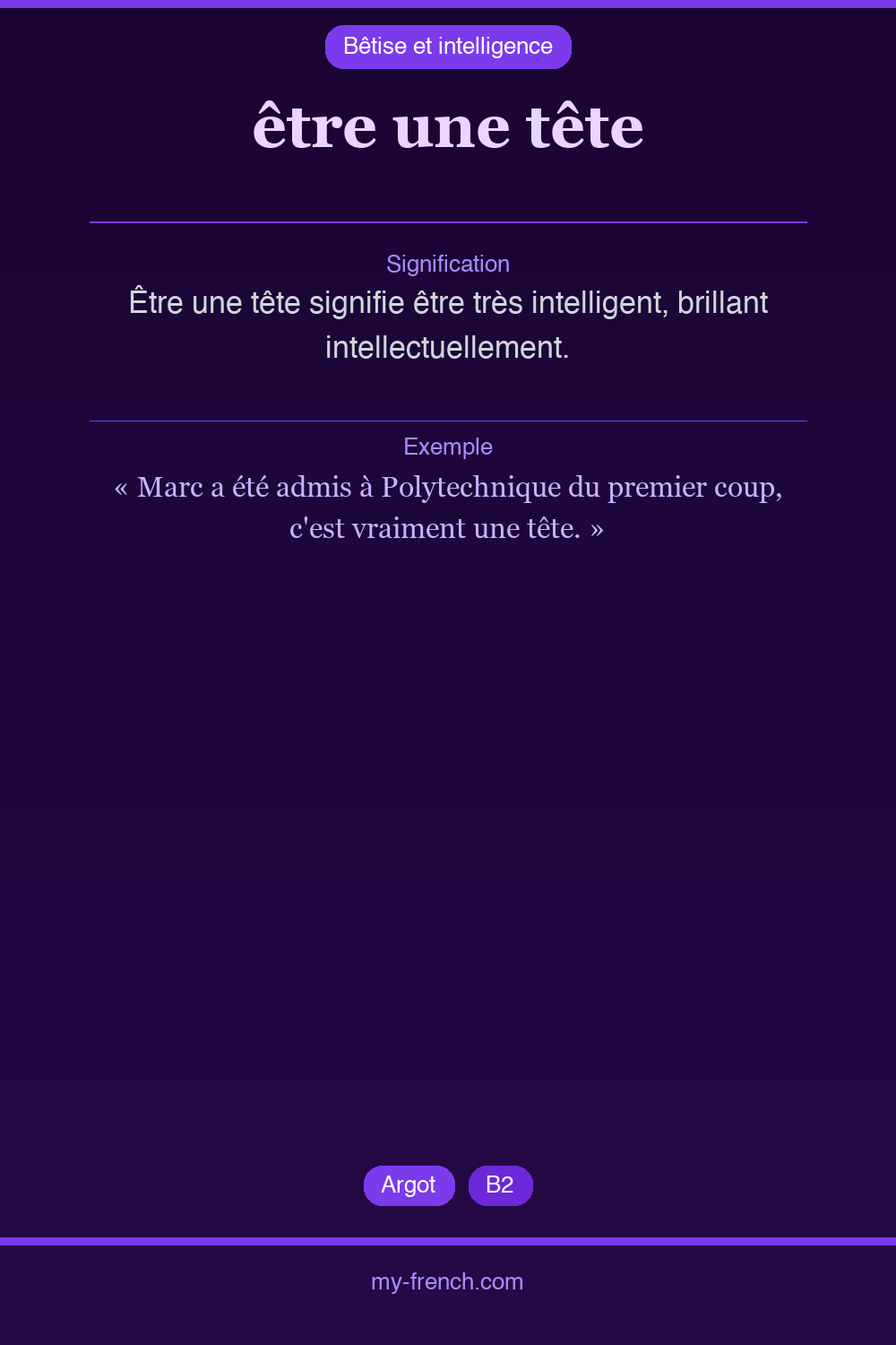 Expression idiomatique : être une tête