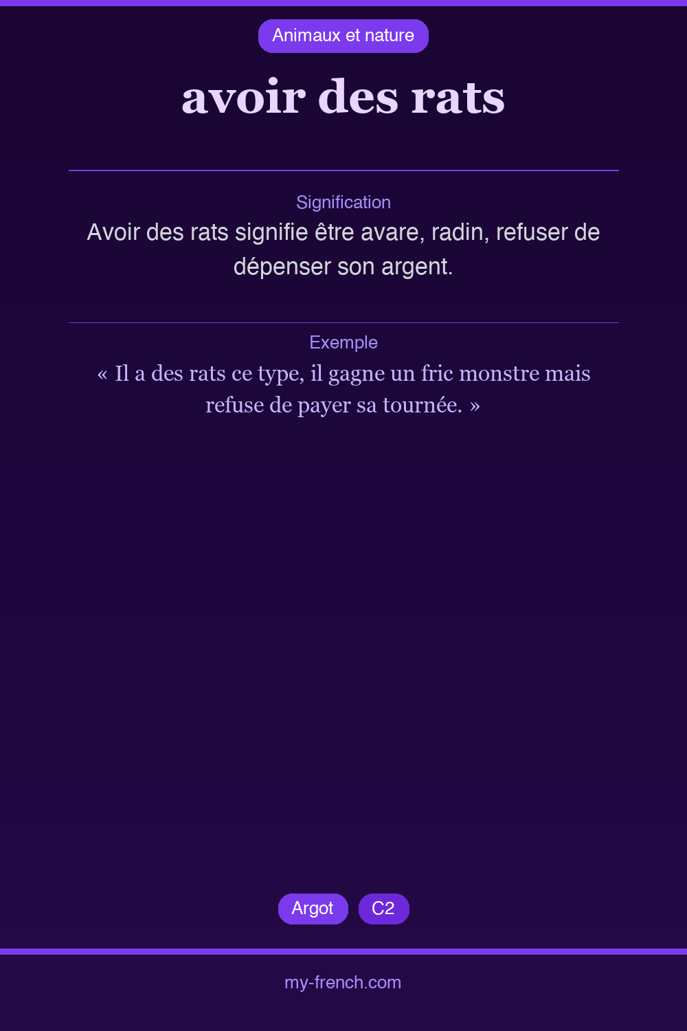 Expression idiomatique : avoir des rats