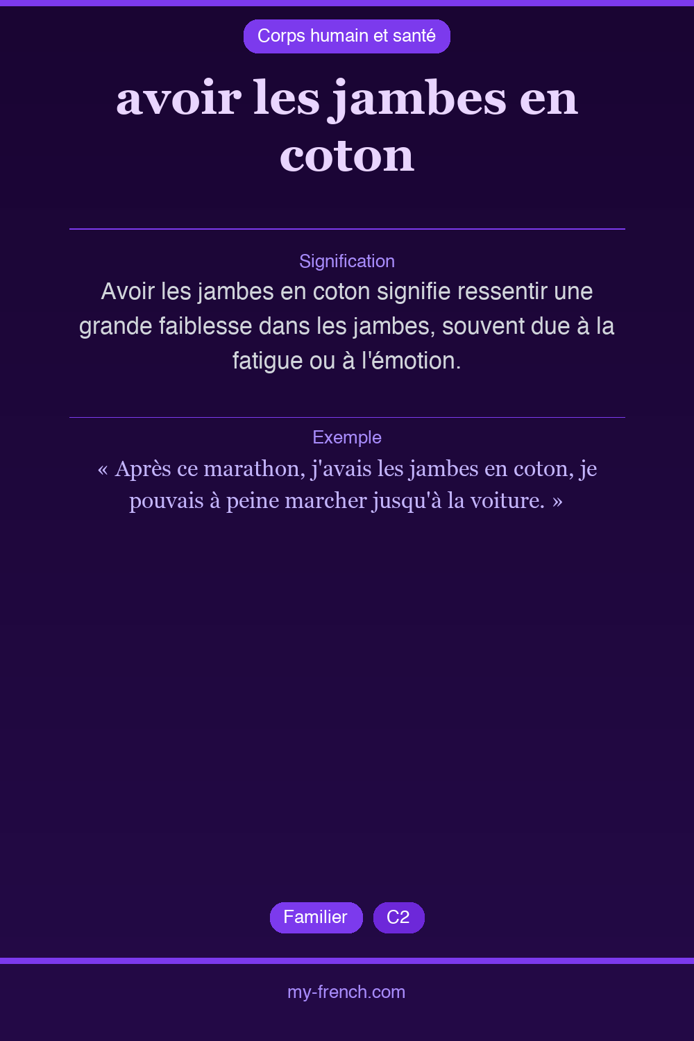 Expression idiomatique : avoir les jambes en coton