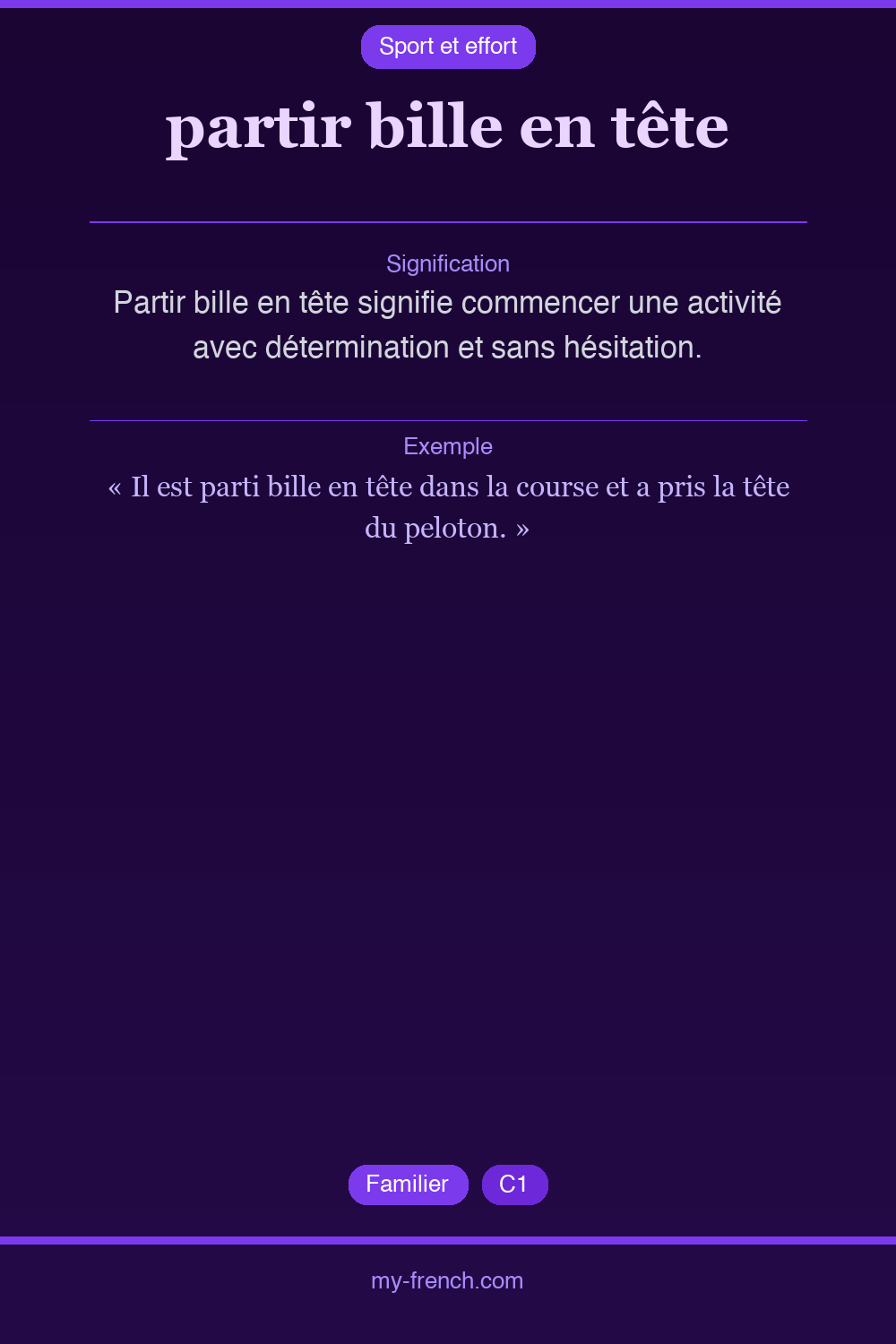 Expression idiomatique : partir bille en tête