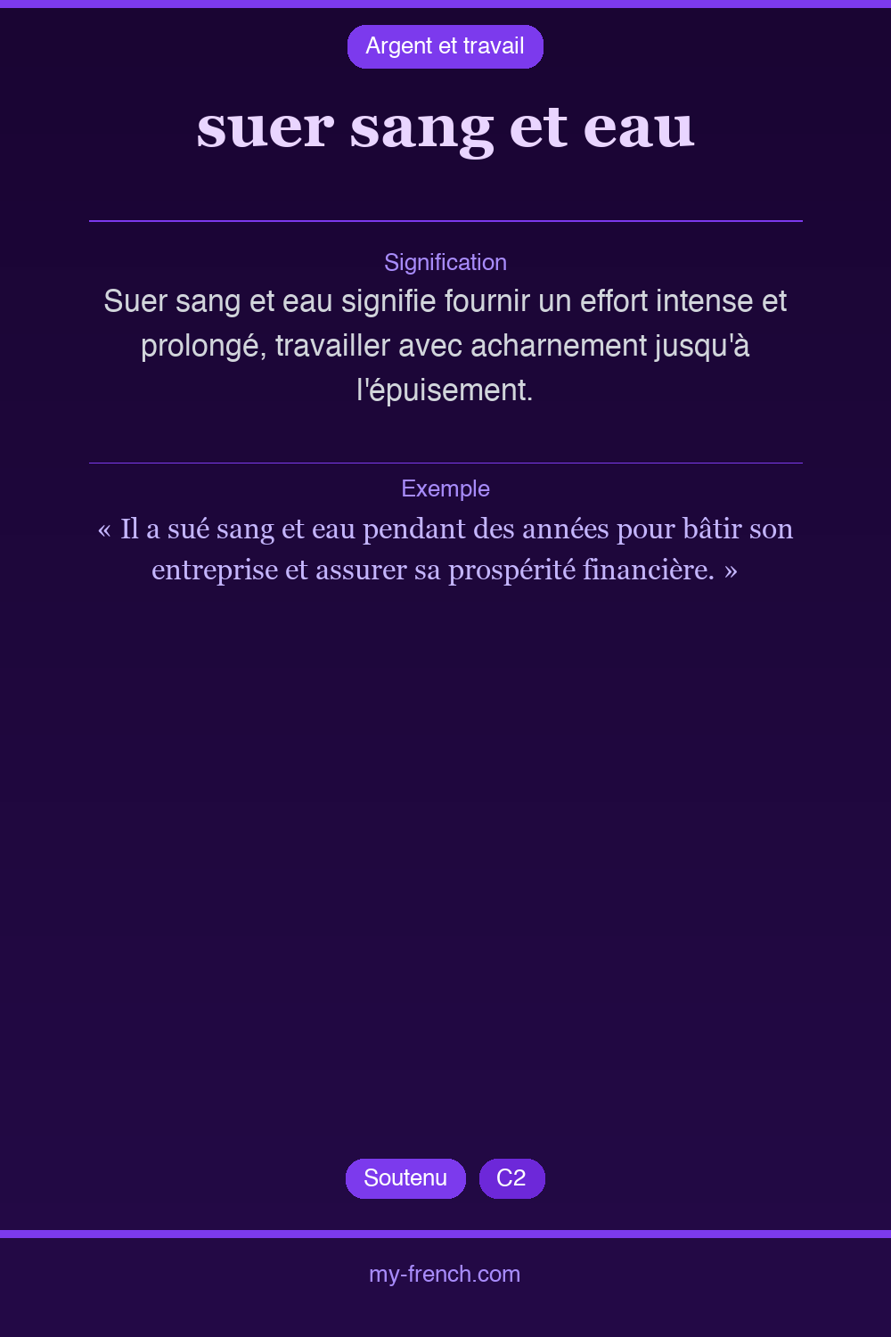 Expression idiomatique : suer sang et eau