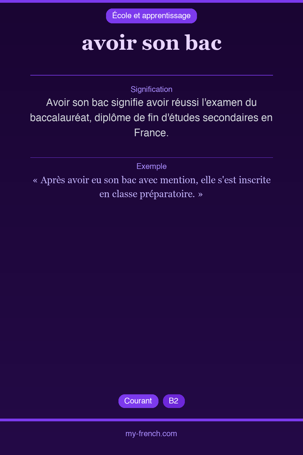 Expression idiomatique : avoir son bac