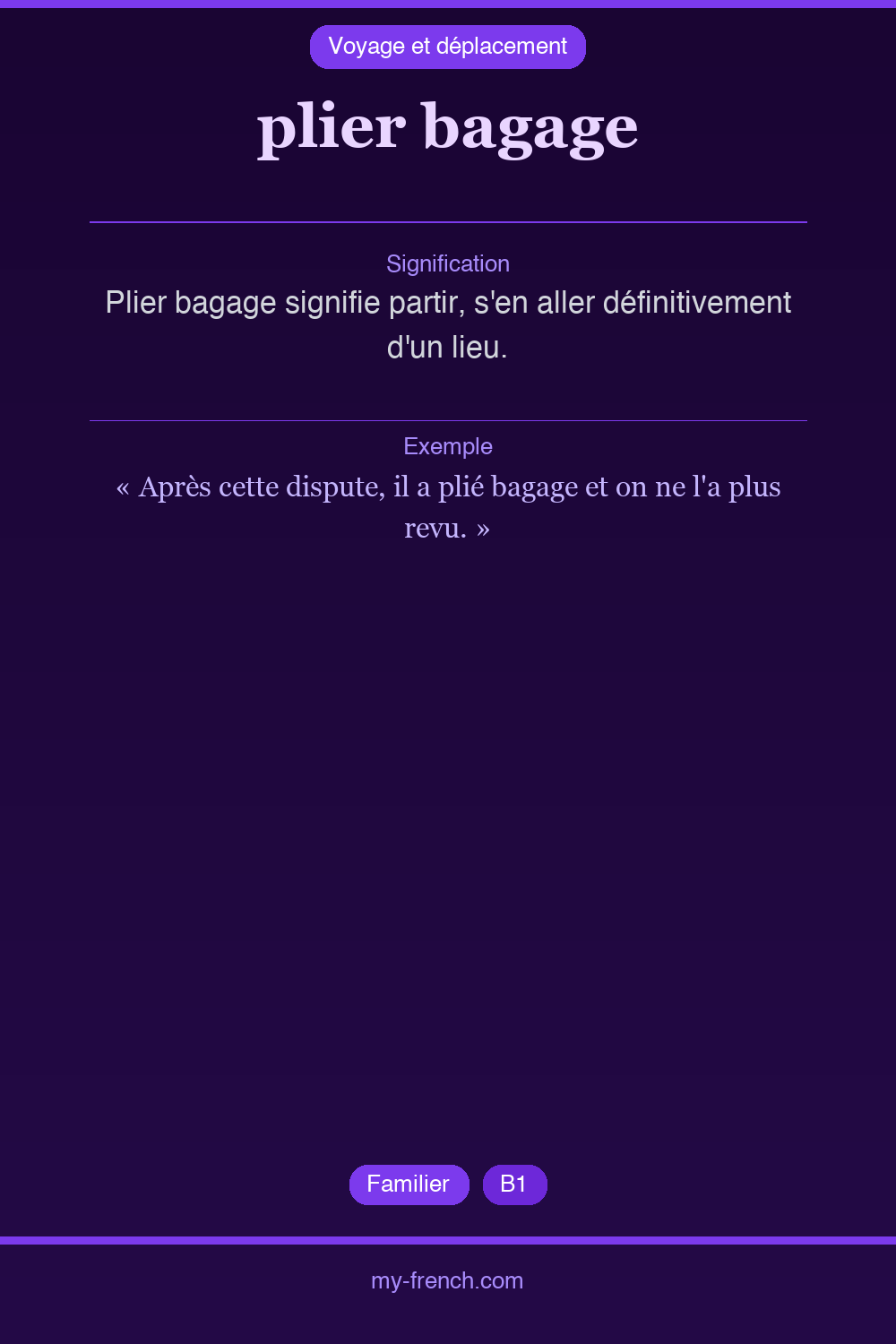 Expression idiomatique : plier bagage