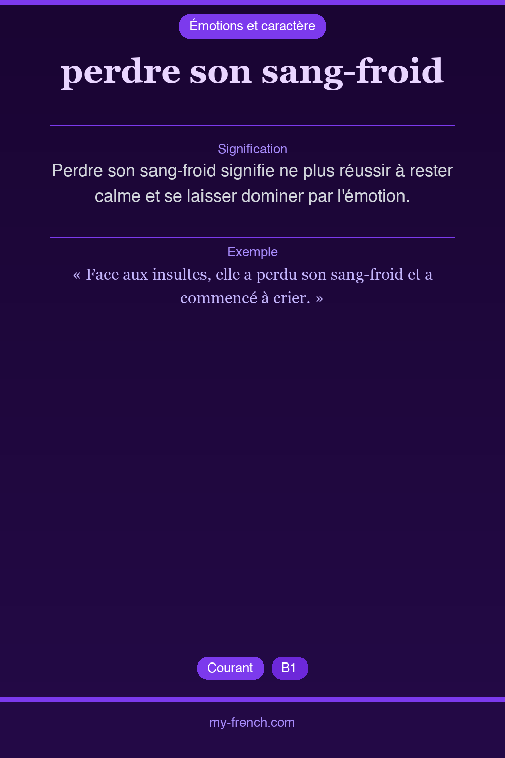 Expression idiomatique : perdre son sang-froid