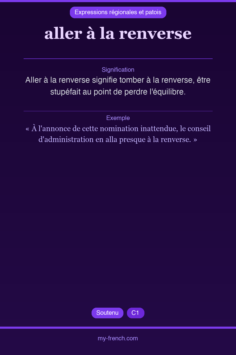 Expression idiomatique : aller à la renverse