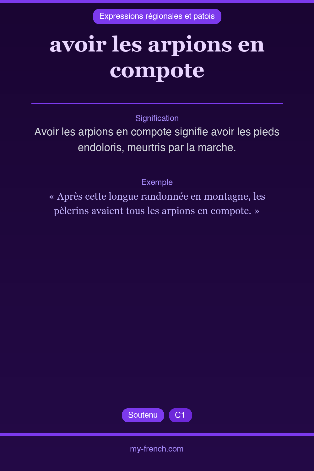 Expression idiomatique : avoir les arpions en compote