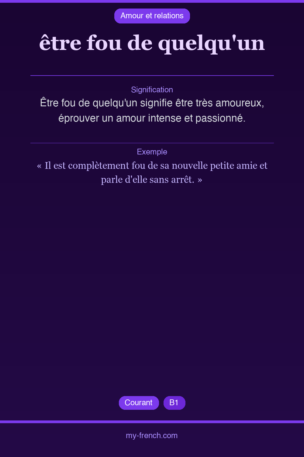 Expression idiomatique : être fou de quelqu'un