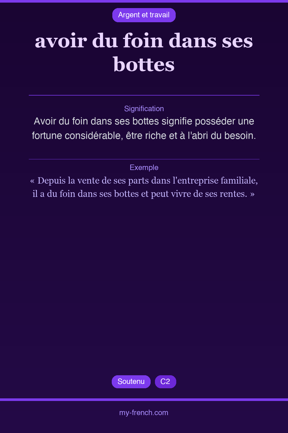 Expression idiomatique : avoir du foin dans ses bottes