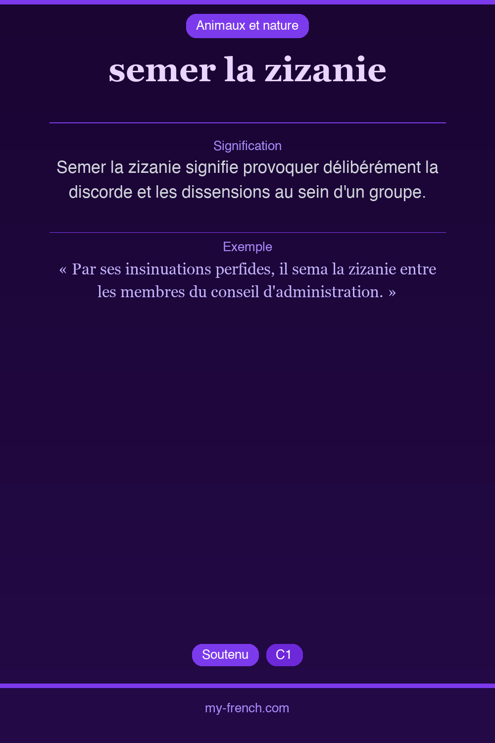 Expression idiomatique : semer la zizanie