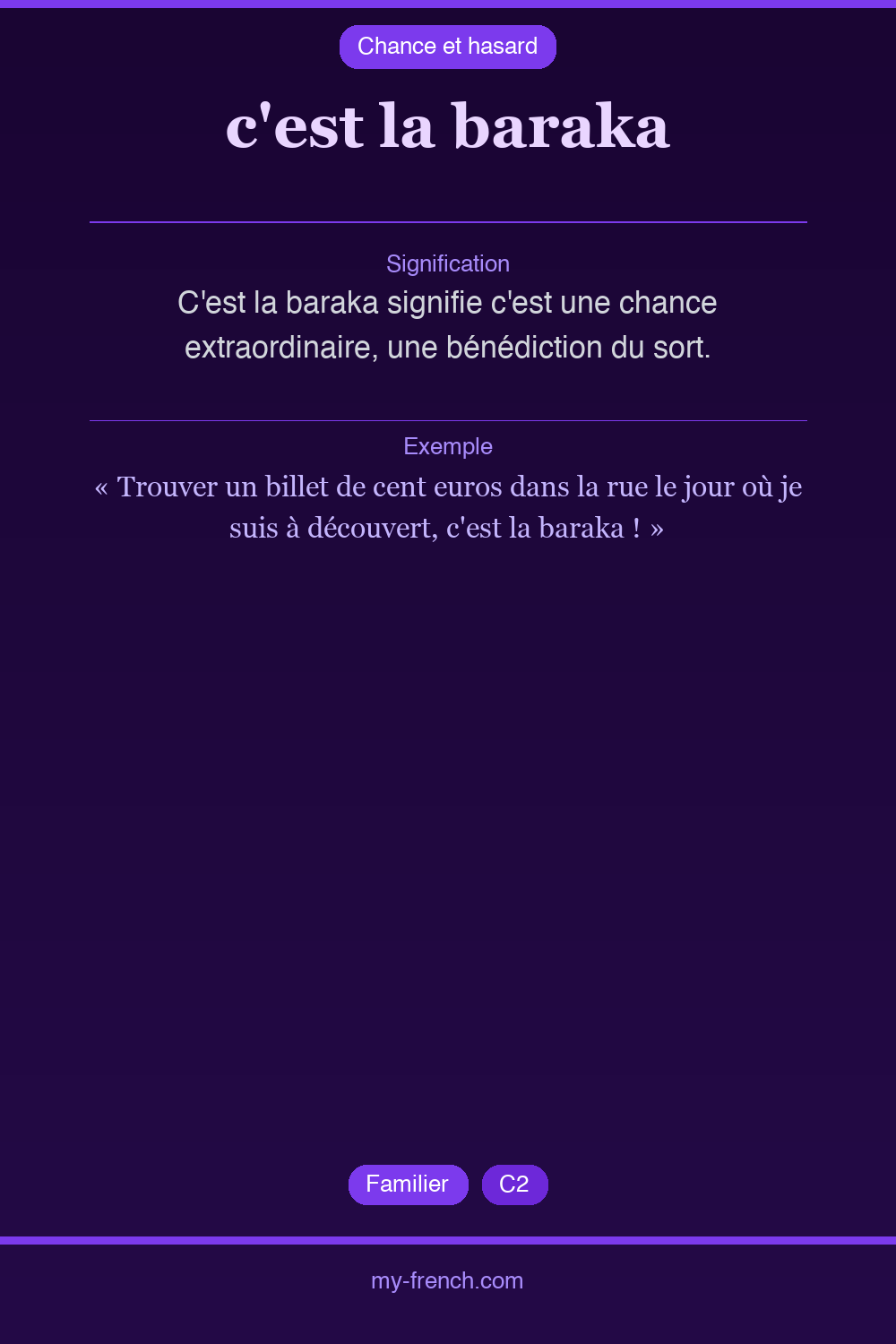 Expression idiomatique : c'est la baraka