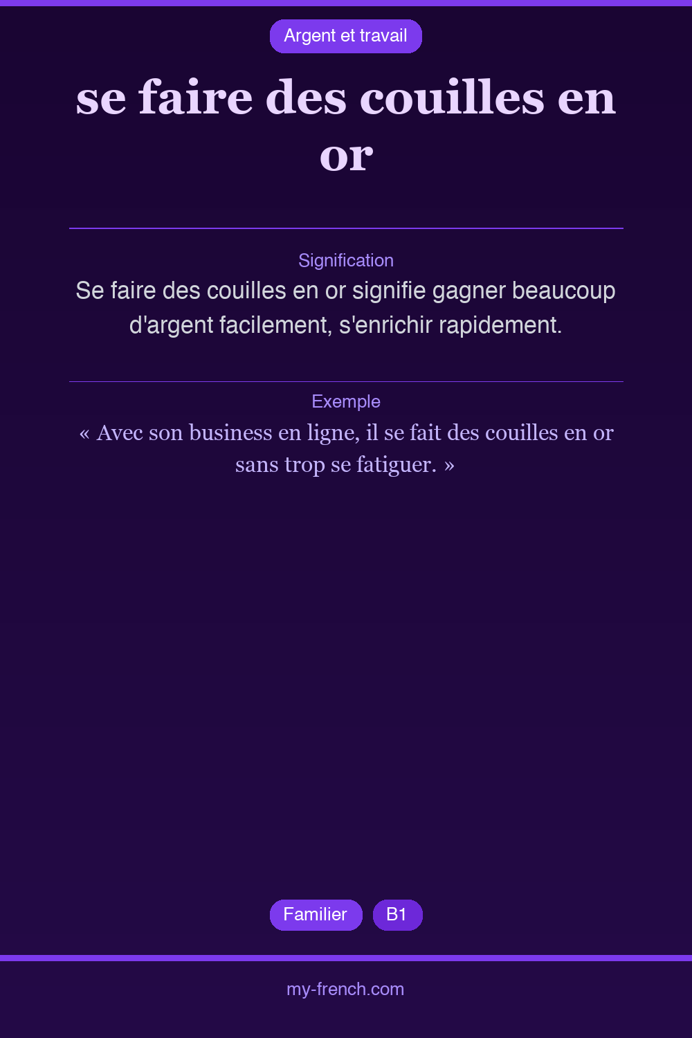 Expression idiomatique : se faire des couilles en or