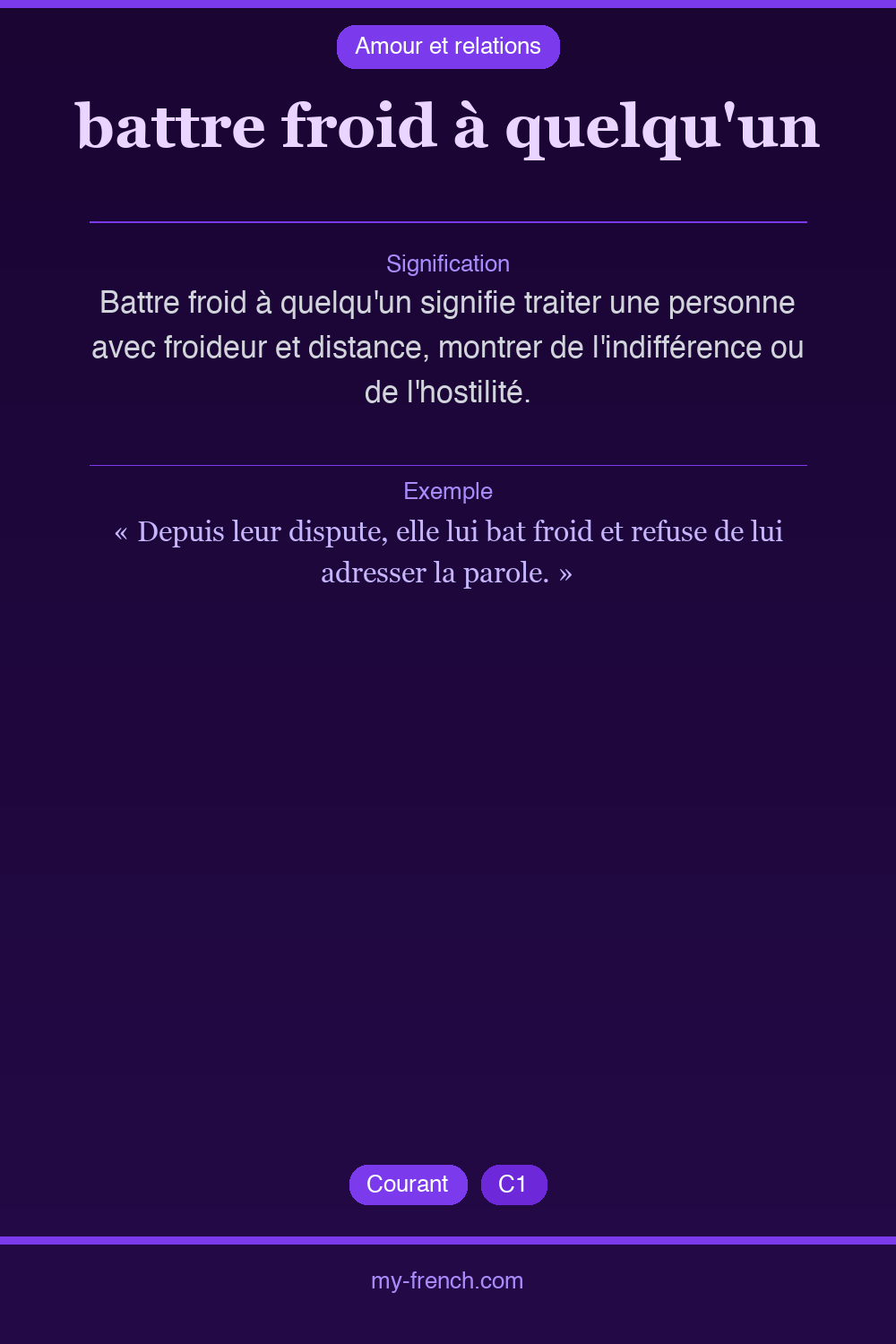 Expression idiomatique : battre froid à quelqu'un