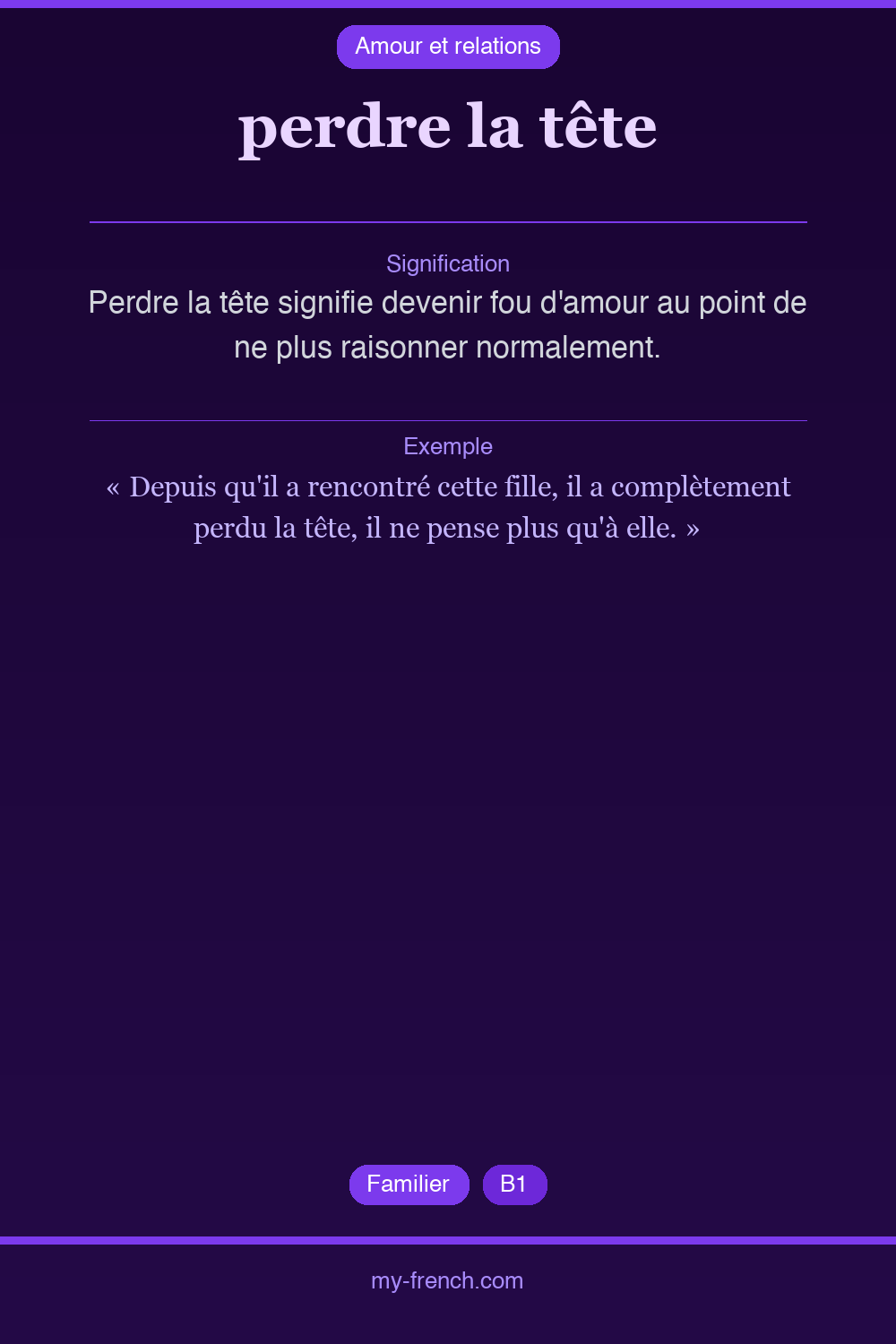 Expression idiomatique : perdre la tête