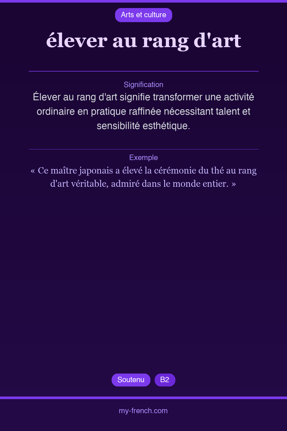 Expression idiomatique : élever au rang d'art