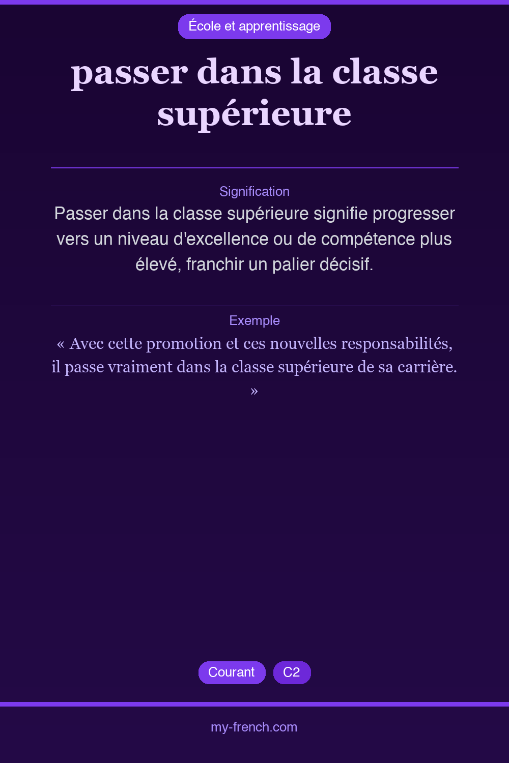 Expression idiomatique : passer dans la classe supérieure