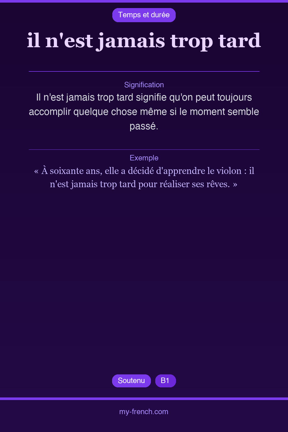 Expression idiomatique : il n'est jamais trop tard