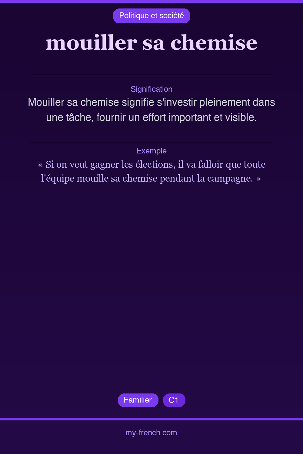 Expression idiomatique : mouiller sa chemise