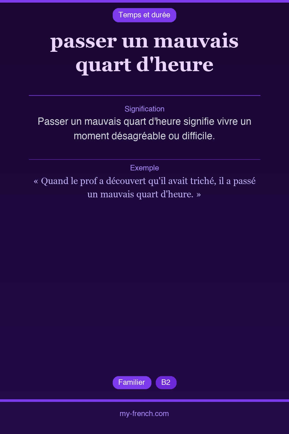 Expression idiomatique : passer un mauvais quart d'heure