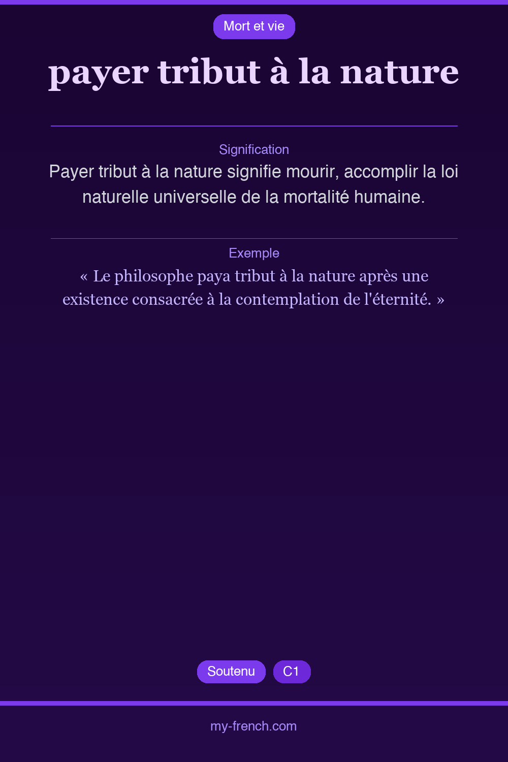 Expression idiomatique : payer tribut à la nature