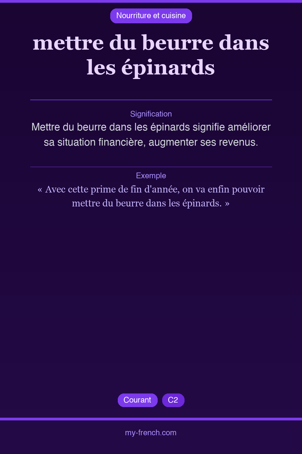Expression idiomatique : mettre du beurre dans les épinards