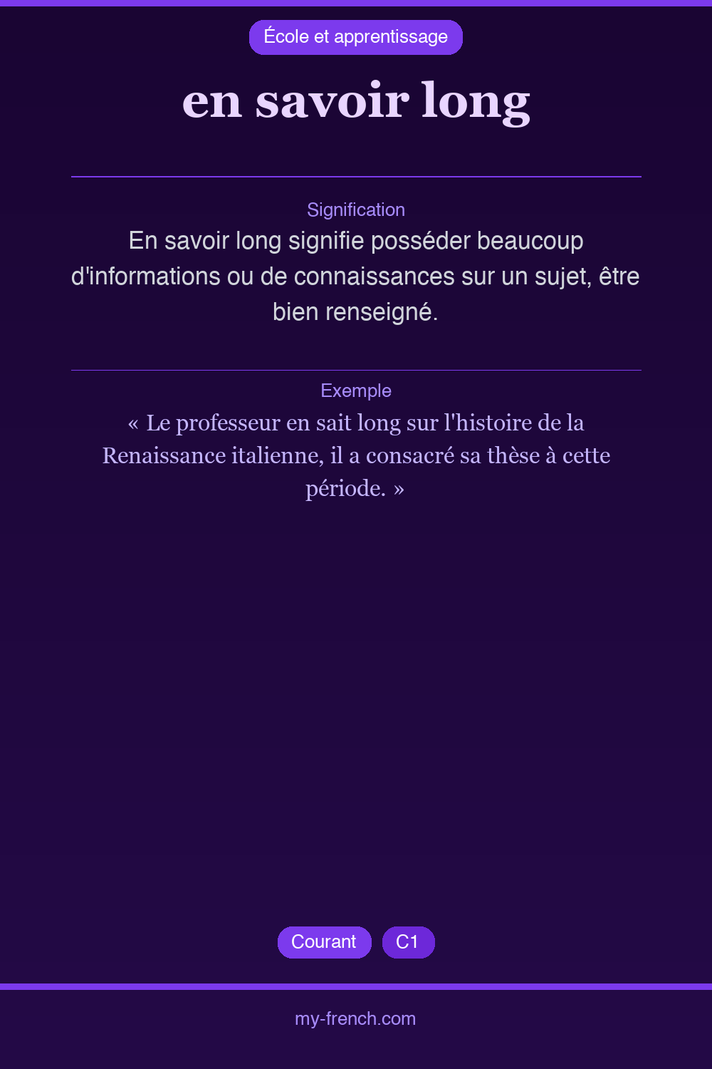 Expression idiomatique : en savoir long