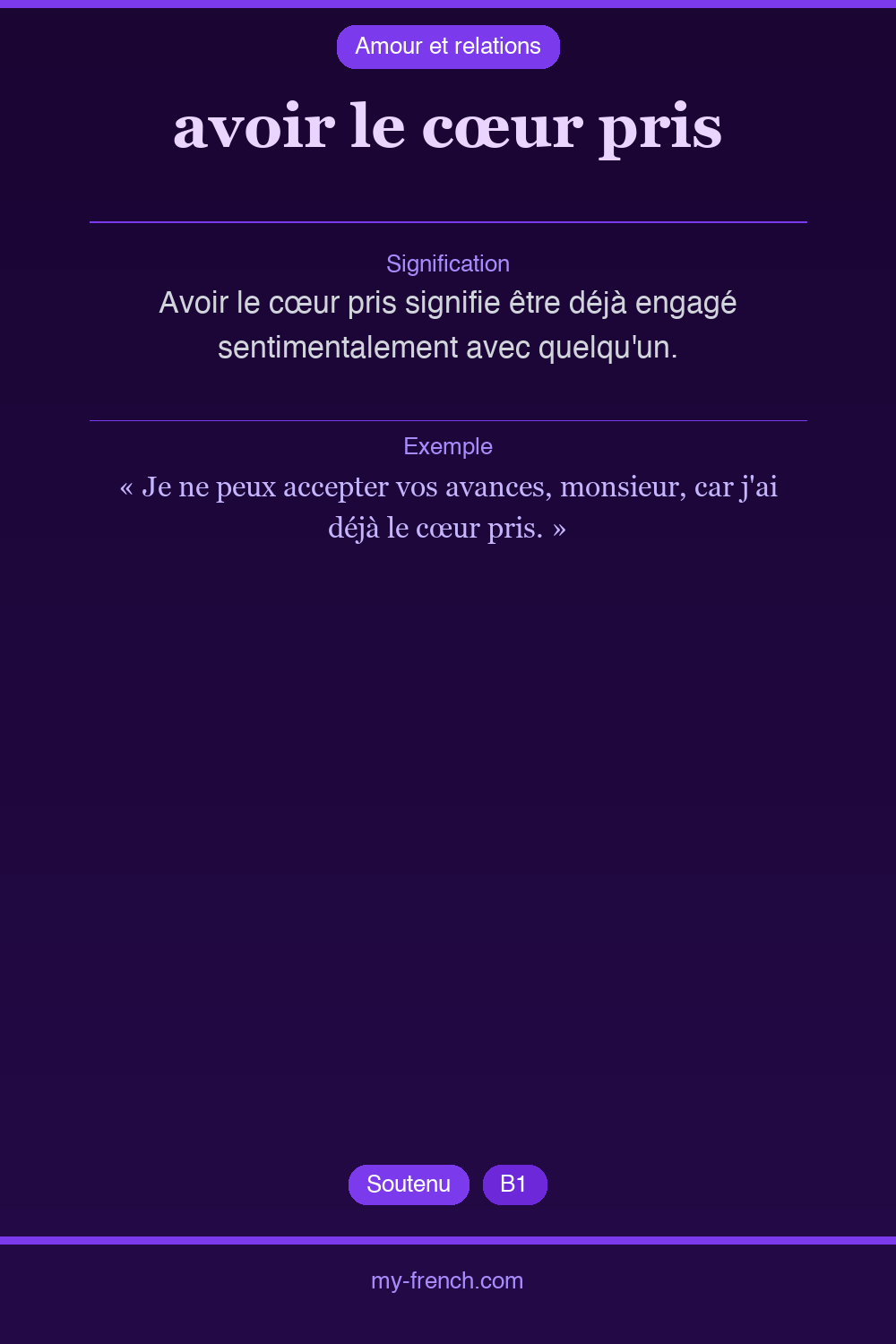 Expression idiomatique : avoir le cœur pris