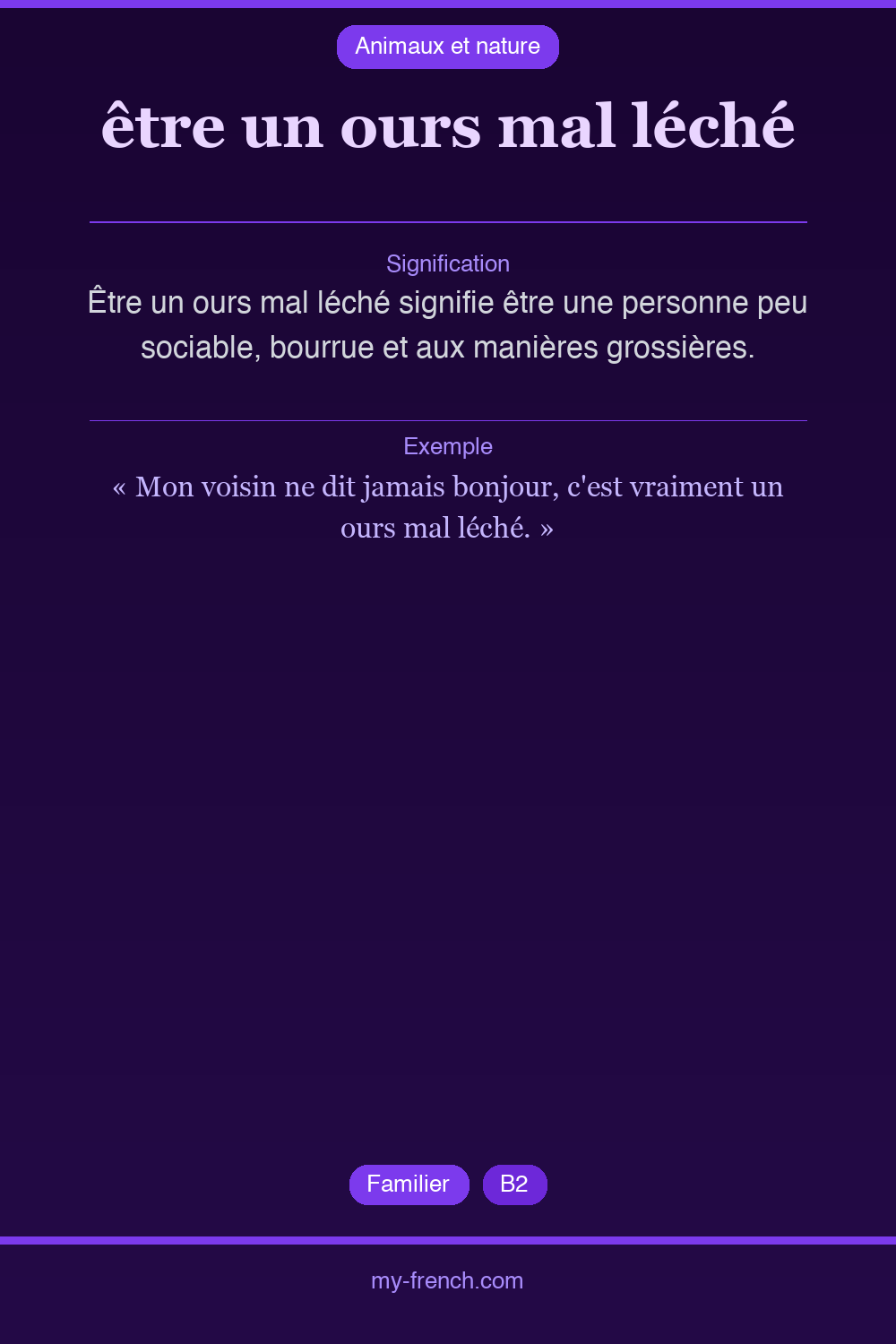 Expression idiomatique : être un ours mal léché
