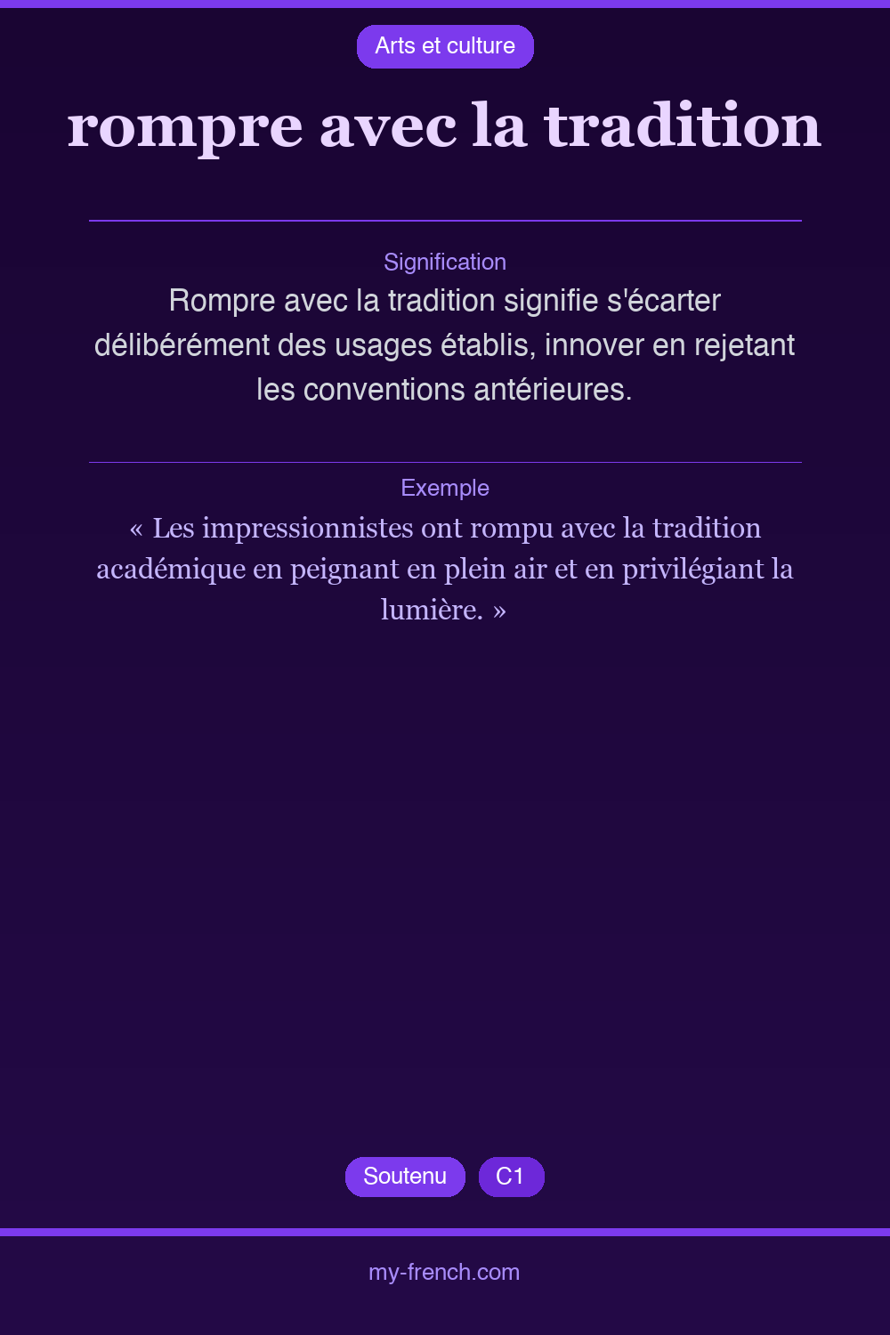 Expression idiomatique : rompre avec la tradition