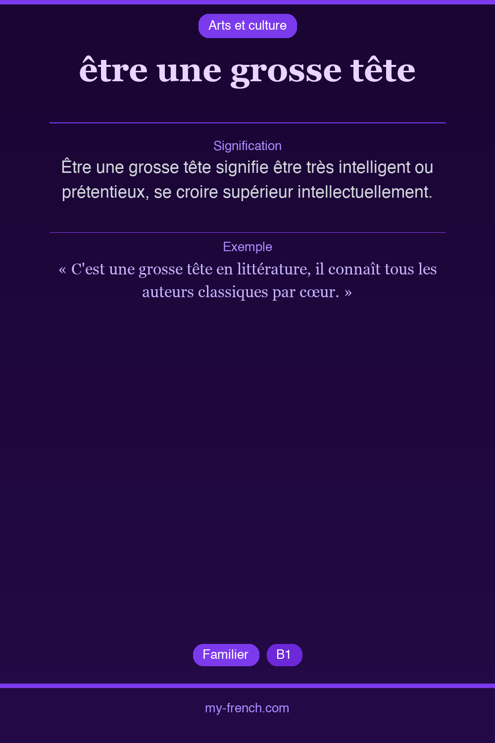 Expression idiomatique : être une grosse tête