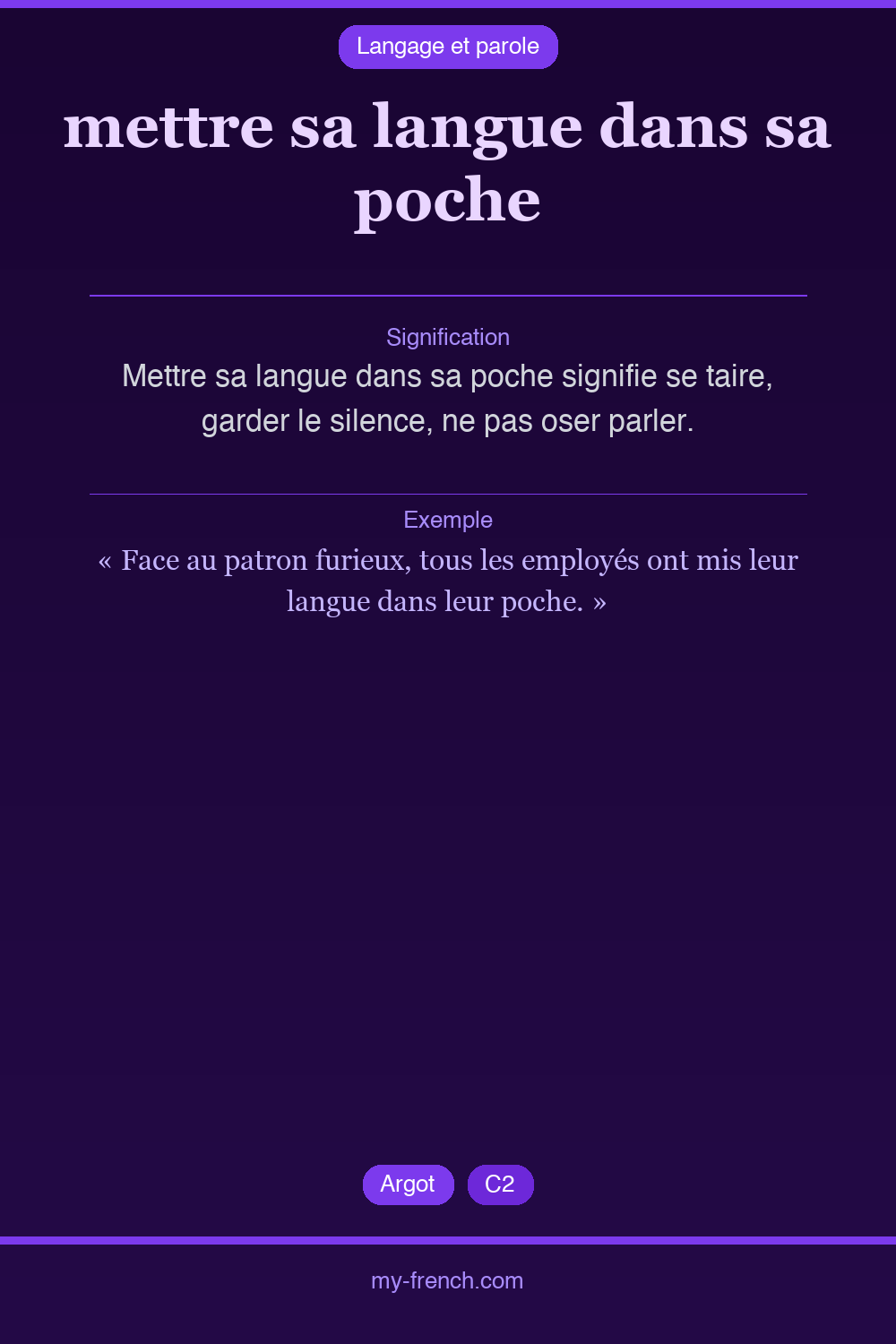 Expression idiomatique : mettre sa langue dans sa poche