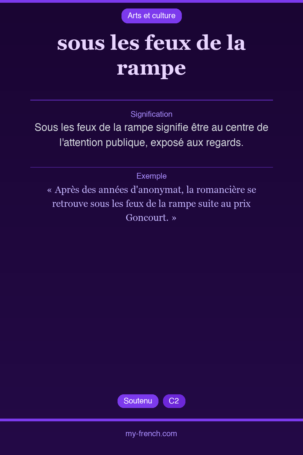 Expression idiomatique : sous les feux de la rampe